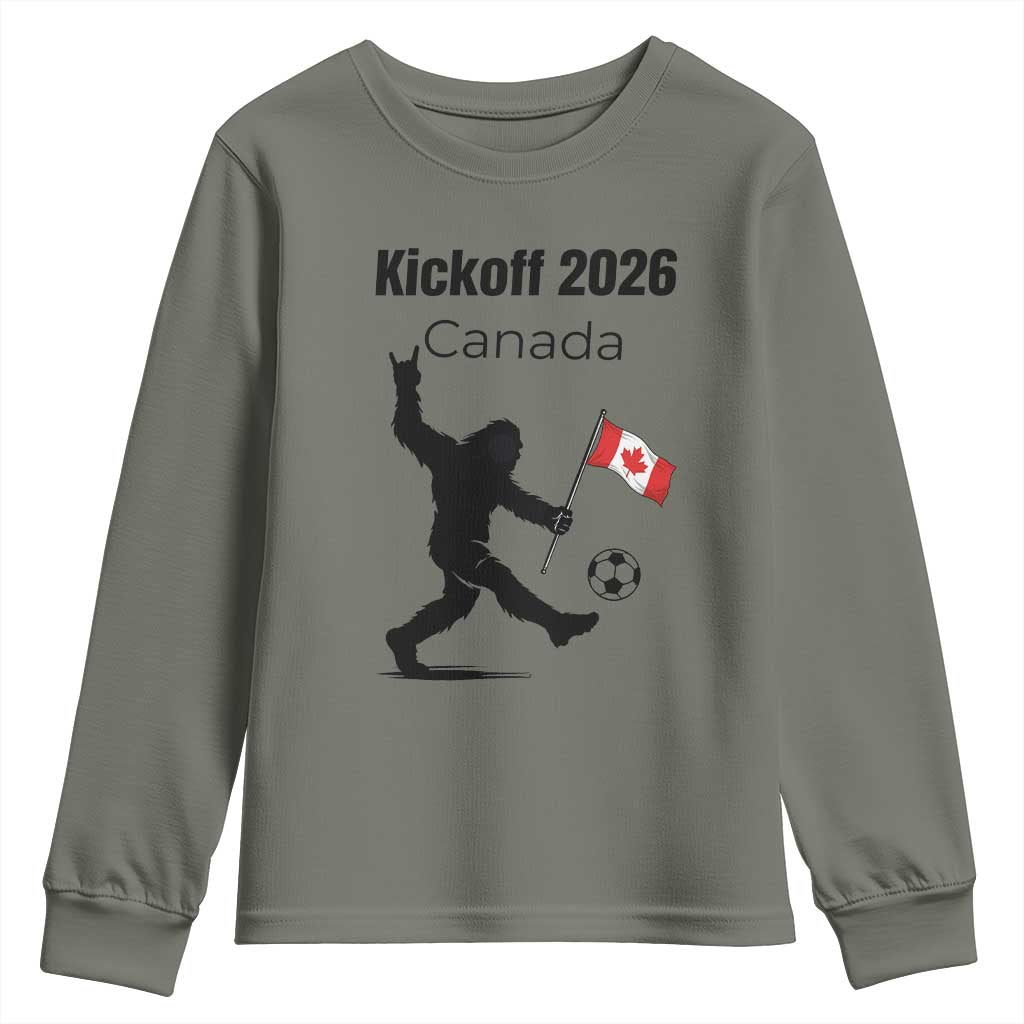 Funny Bigfoot Canada Soccer Youth Sweatshirt Kickoff 2026 TS12 Military Green Print Your Wear