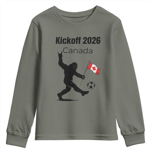 Funny Bigfoot Canada Soccer Youth Sweatshirt Kickoff 2026 TS12 Military Green Print Your Wear