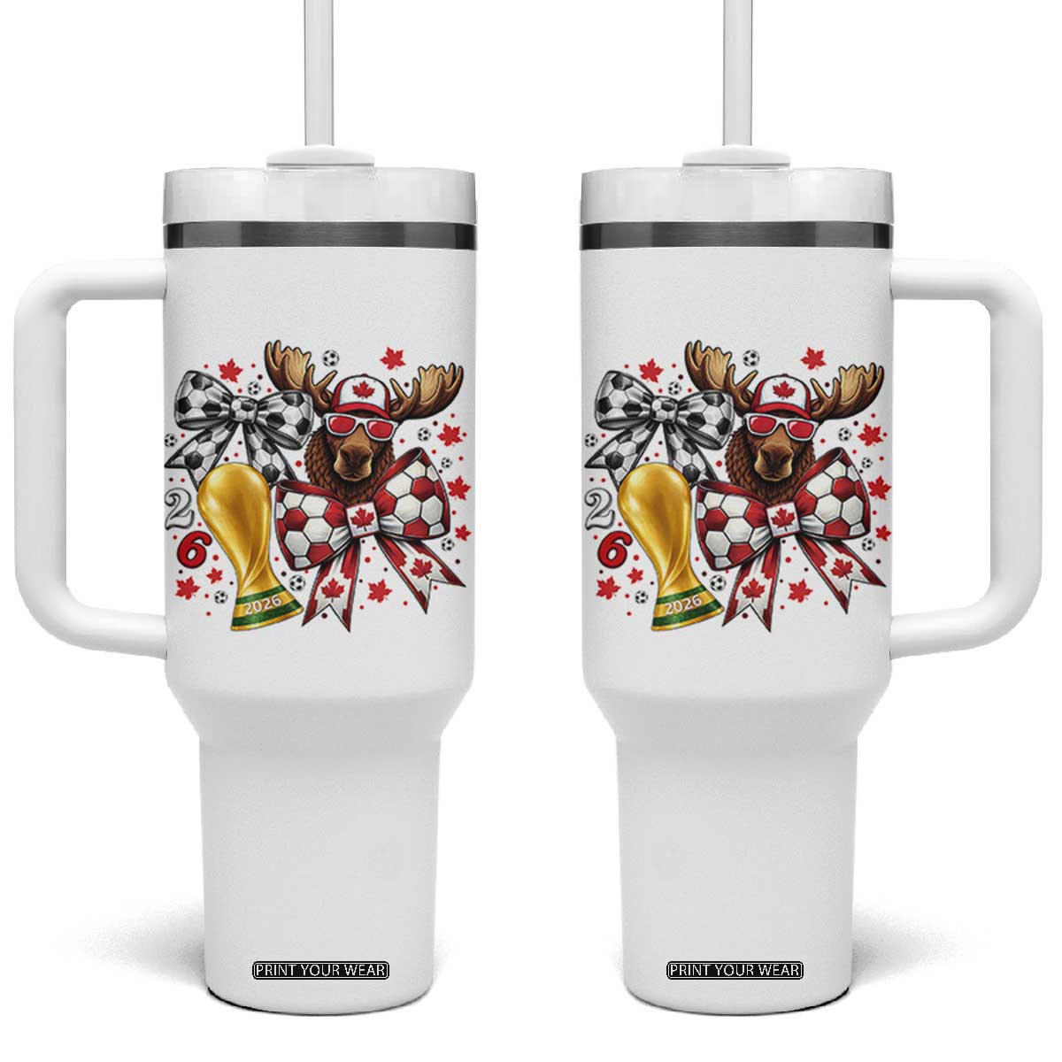 Proud Canada Soccer 2026 Tumbler With Handle Canadian Football Fan TS12 One Size: 40 oz White Print Your Wear