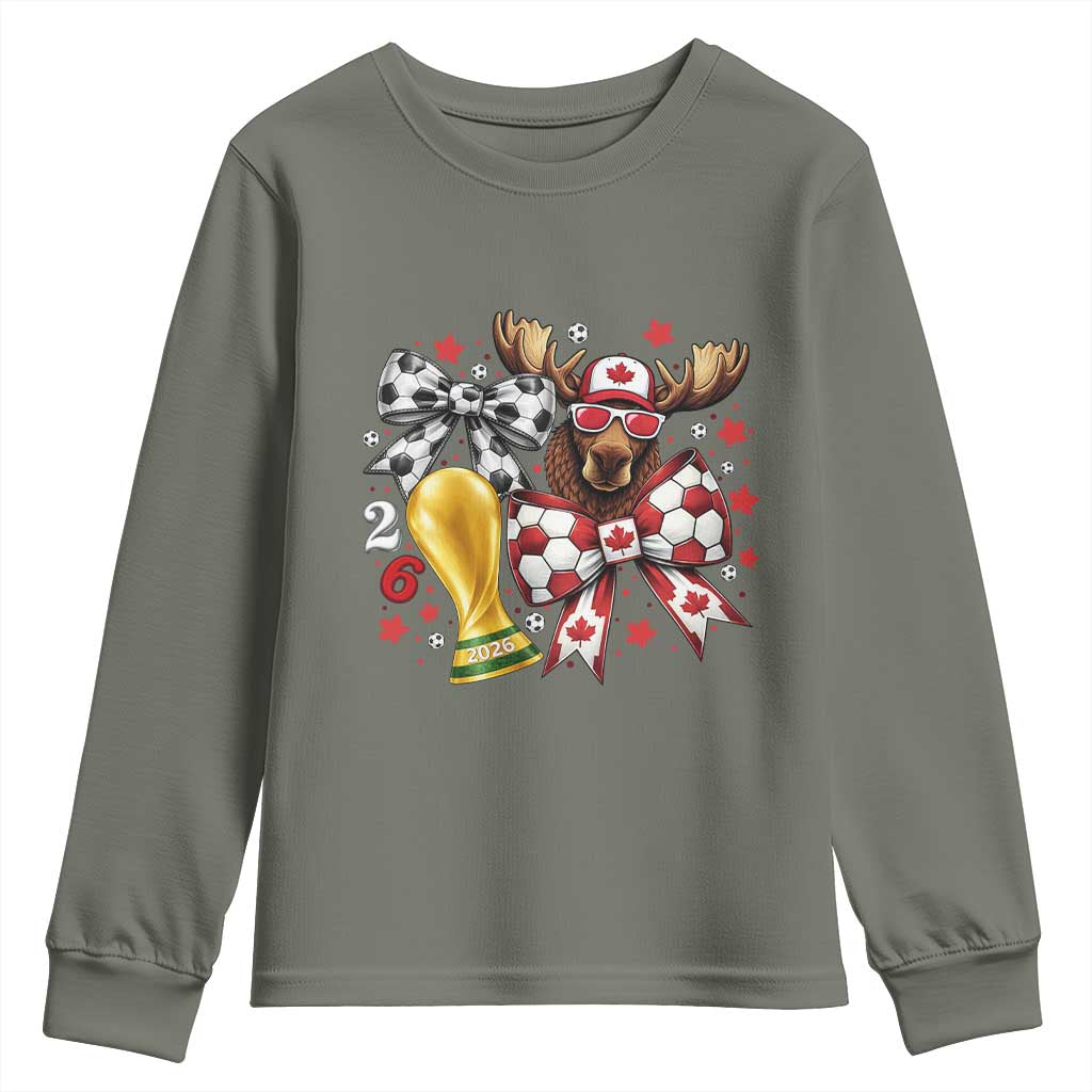 Proud Canada Soccer 2026 Youth Sweatshirt Canadian Football Fan TS12 Military Green Print Your Wear