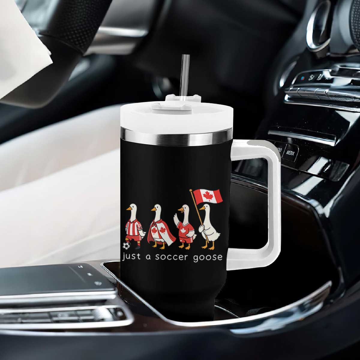 Funny Just A Soccer Goose Tumbler With Handle Canada Soccer Lover TS12 Print Your Wear