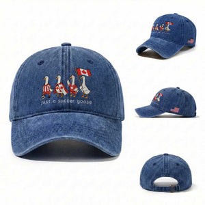 Funny Just A Soccer Goose Washed Cotton Baseball Cap Canada Soccer Lover TS12 Washed Cap Universal Fit Royal Blue Print Your Wear