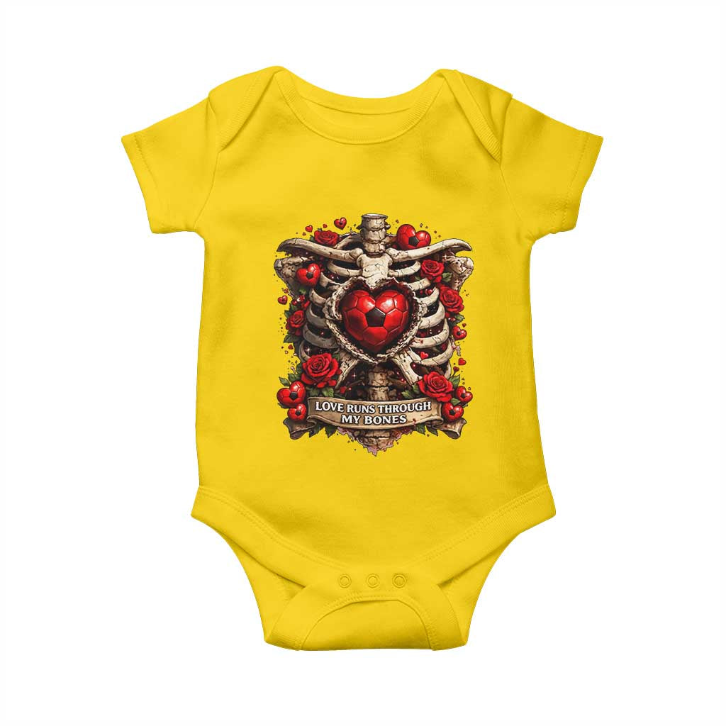 Love Runs Through My Bones Baby Onesie Funny Skeleton Soccer Player Gift TS12 Daisy Print Your Wear