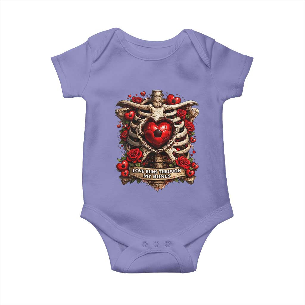 Love Runs Through My Bones Baby Onesie Funny Skeleton Soccer Player Gift TS12 Violet Print Your Wear