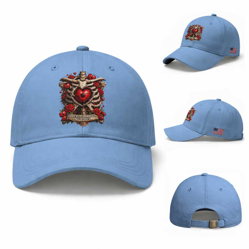 Love Runs Through My Bones Baseball Cap Funny Skeleton Soccer Player Gift TS12 Baseball Cap Universal Fit Light Blue Print Your Wear