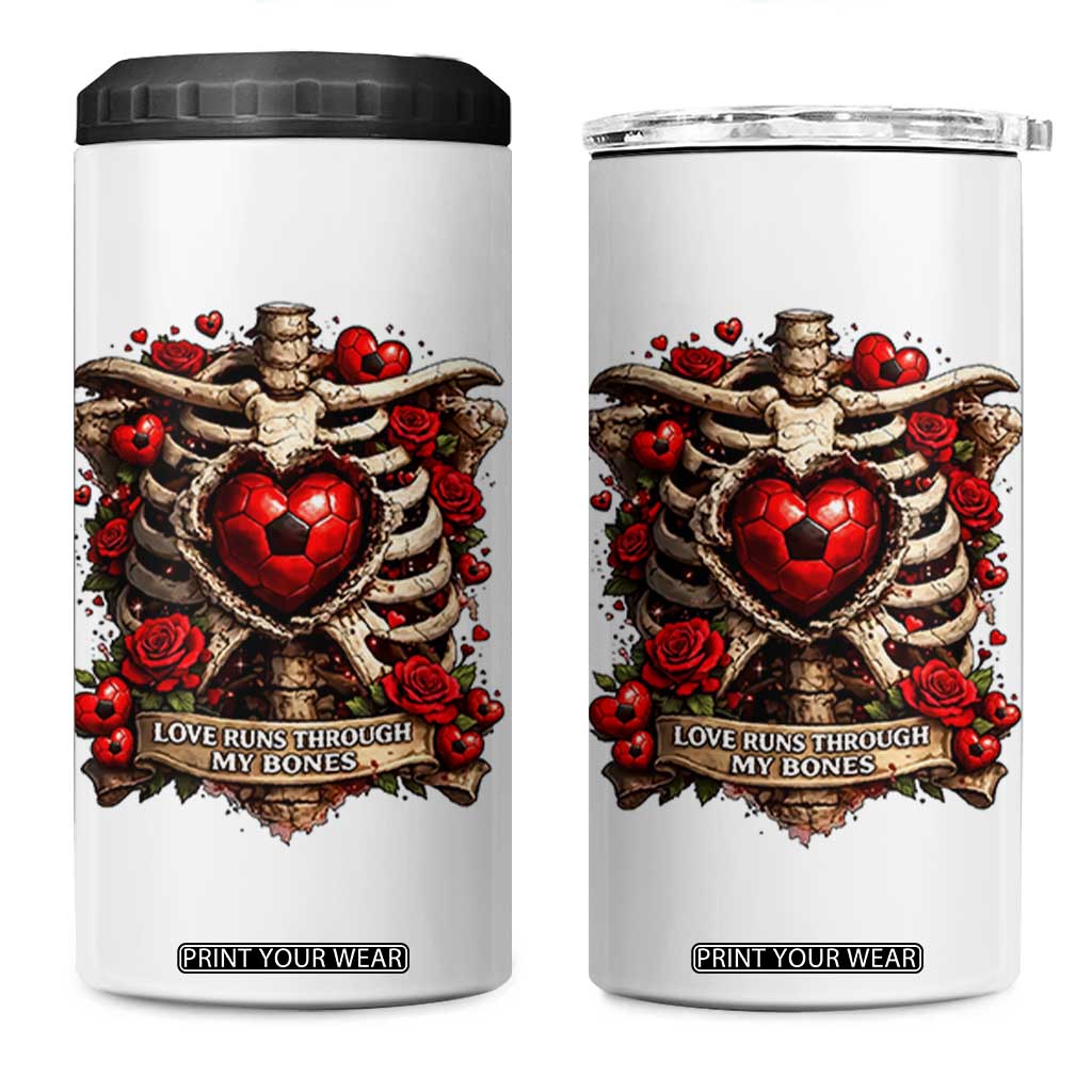 Love Runs Through My Bones 4 in 1 Can Cooler Tumbler Funny Skeleton Soccer Player Gift TS12 One Size: 16 oz White Print Your Wear