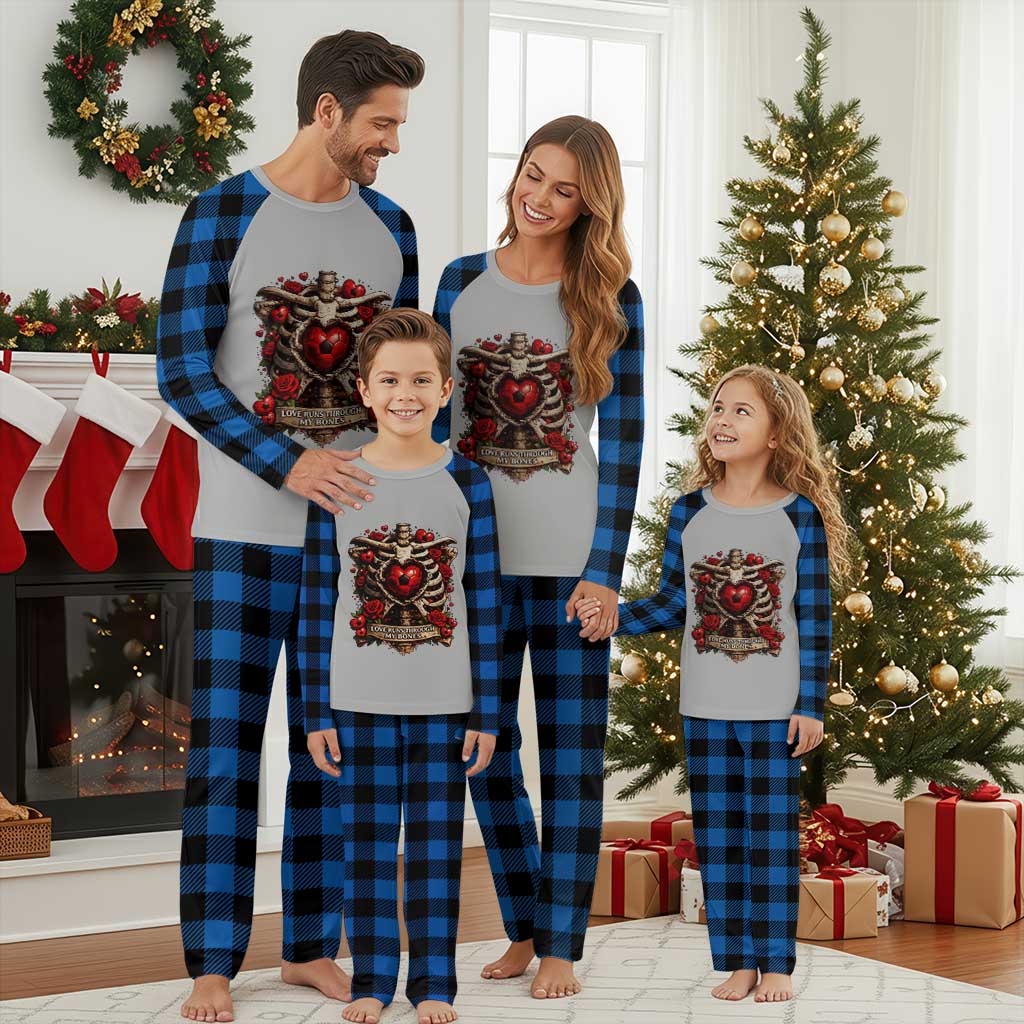 Love Runs Through My Bones Plaid Pajama Set Funny Skeleton Soccer Player Gift TS12 Blue Plaid Print Your Wear