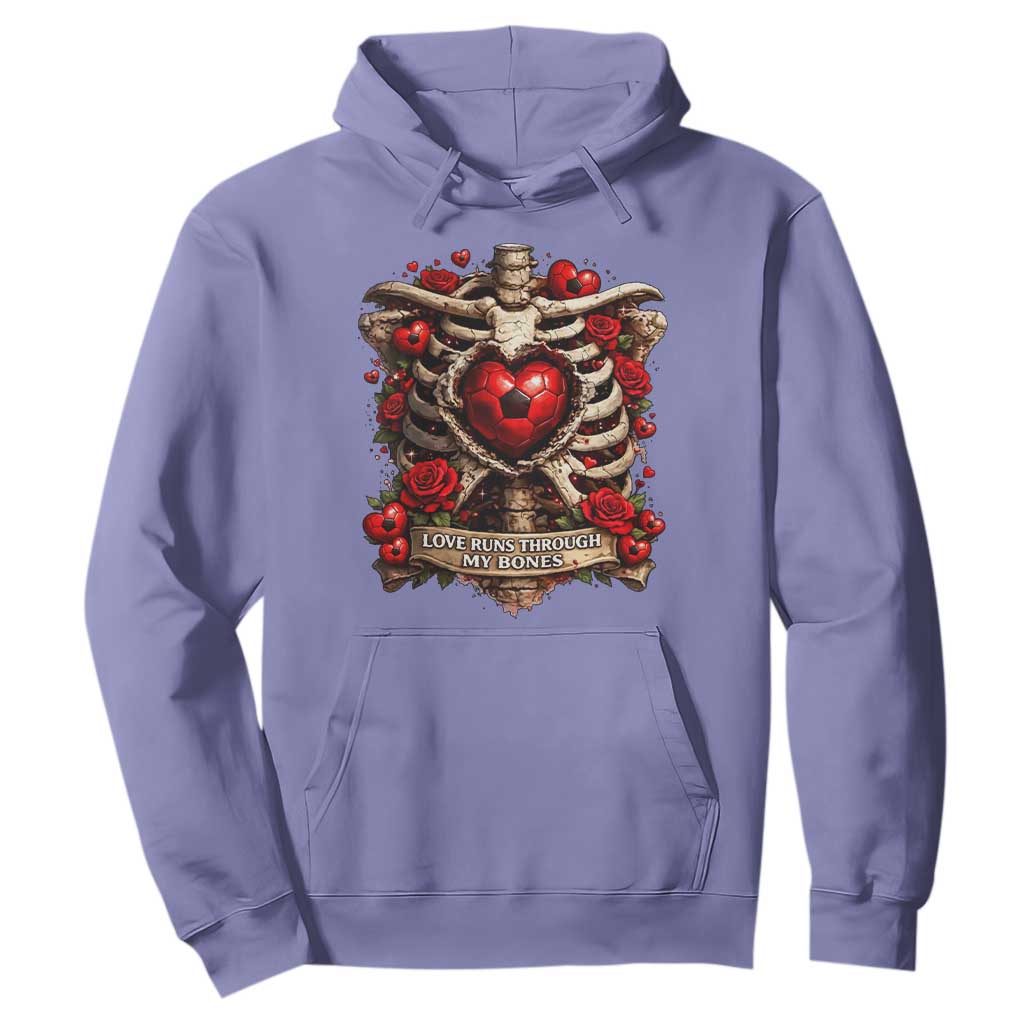 Love Runs Through My Bones Hoodie Funny Skeleton Soccer Player Gift TS12 Violet Print Your Wear
