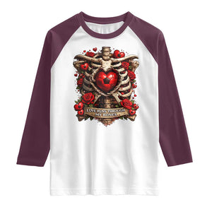 Love Runs Through My Bones Raglan Shirt Funny Skeleton Soccer Player Gift TS12 White Maroon Print Your Wear