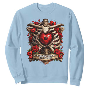 Love Runs Through My Bones Sweatshirt Funny Skeleton Soccer Player Gift TS12 Light Blue Print Your Wear