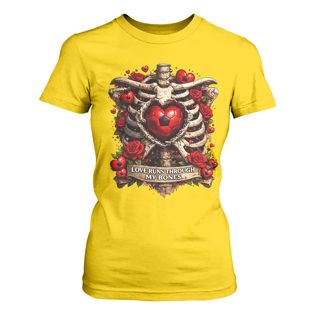 Love Runs Through My Bones T Shirt For Women Funny Skeleton Soccer Player Gift TS12 Daisy Print Your Wear