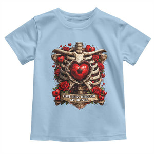 Love Runs Through My Bones Toddler T Shirt Funny Skeleton Soccer Player Gift TS12 Light Blue Print Your Wear