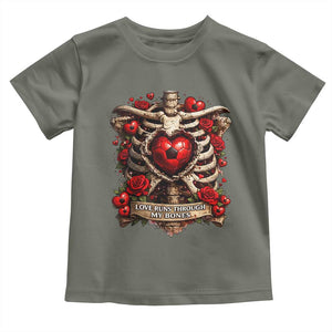 Love Runs Through My Bones Toddler T Shirt Funny Skeleton Soccer Player Gift TS12 Military Green Print Your Wear