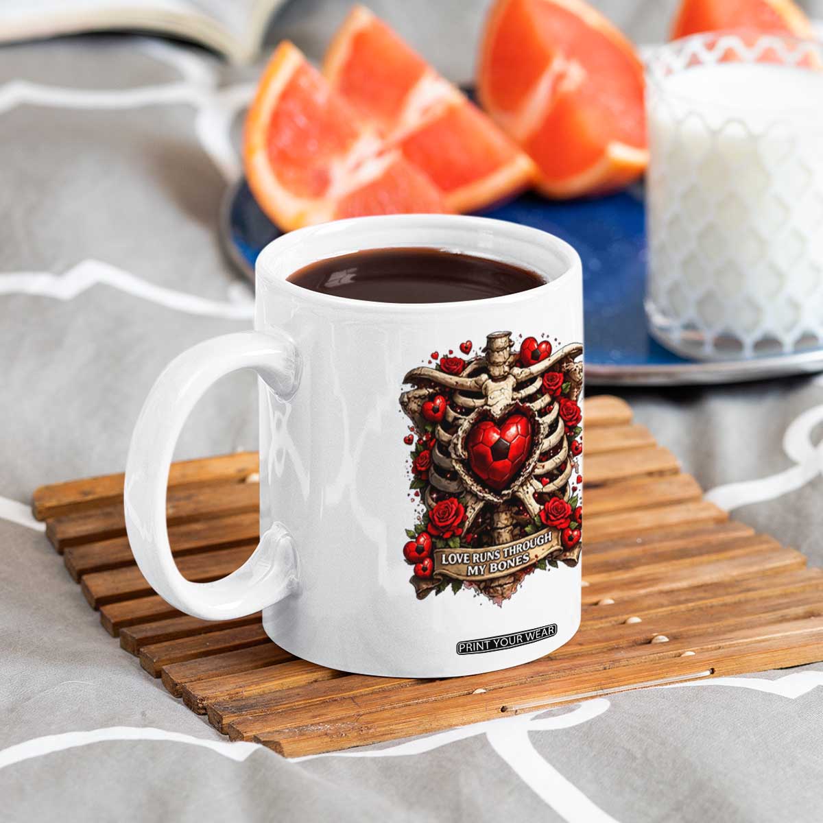 Love Runs Through My Bones Coffee Mug Funny Skeleton Soccer Player Gift TS12 Print Your Wear