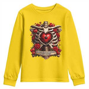 Love Runs Through My Bones Youth Sweatshirt Funny Skeleton Soccer Player Gift TS12 Daisy Print Your Wear