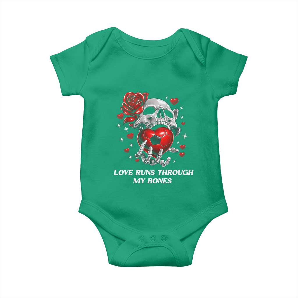 Love Runs Through My Bones Baby Onesie Funny Skeleton Soccer Gift TS12 Irish Green Print Your Wear