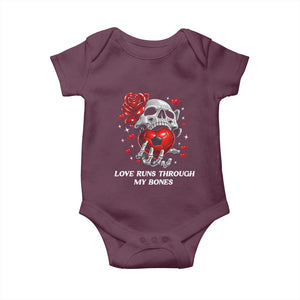 Love Runs Through My Bones Baby Onesie Funny Skeleton Soccer Gift TS12 Maroon Print Your Wear