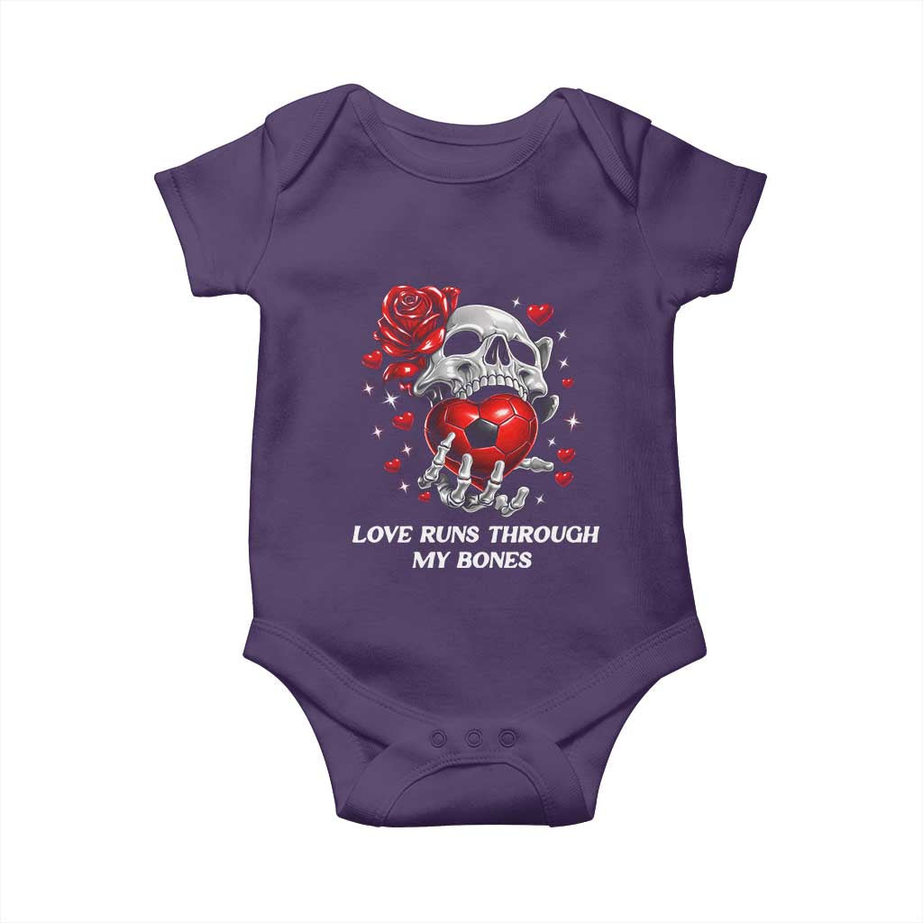 Love Runs Through My Bones Baby Onesie Funny Skeleton Soccer Gift TS12 Purple Print Your Wear