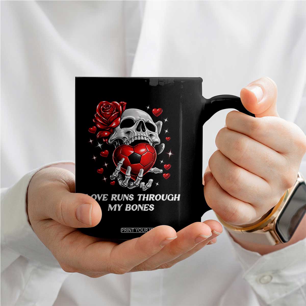 Love Runs Through My Bones Coffee Mug Funny Skeleton Soccer Gift TS12 Print Your Wear