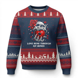 Love Runs Through My Bones Ugly Christmas Sweater Funny Skeleton Soccer Gift TS12 Navy Red Print Your Wear