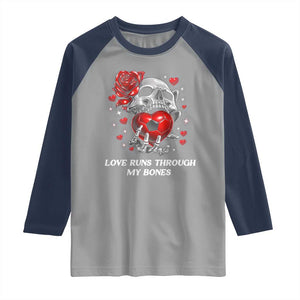 Love Runs Through My Bones Raglan Shirt Funny Skeleton Soccer Gift TS12 Sport Gray Navy Print Your Wear