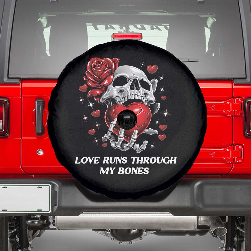 Love Runs Through My Bones Spare Tire Cover Funny Skeleton Soccer Gift TS12 Black Print Your Wear