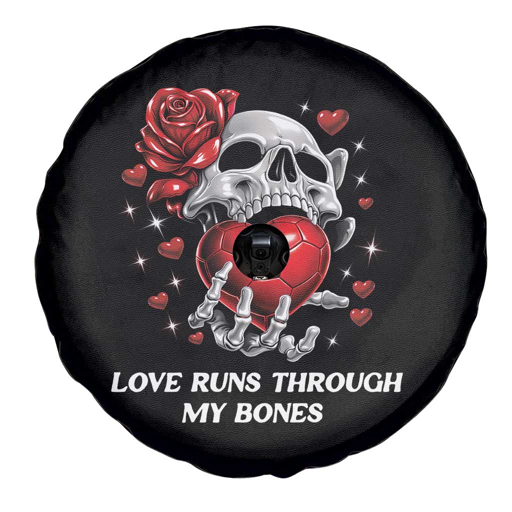 Love Runs Through My Bones Spare Tire Cover Funny Skeleton Soccer Gift TS12 Print Your Wear