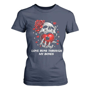 Love Runs Through My Bones T Shirt For Women Funny Skeleton Soccer Gift TS12 Navy Print Your Wear