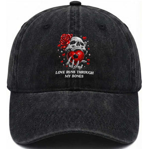 Love Runs Through My Bones Washed Cotton Baseball Cap Funny Skeleton Soccer Gift TS12 Print Your Wear