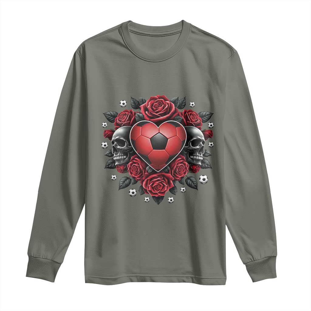 Skeleton Soccer Player Long Sleeve Shirt Valentine Day Gift TS12 Military Green Print Your Wear