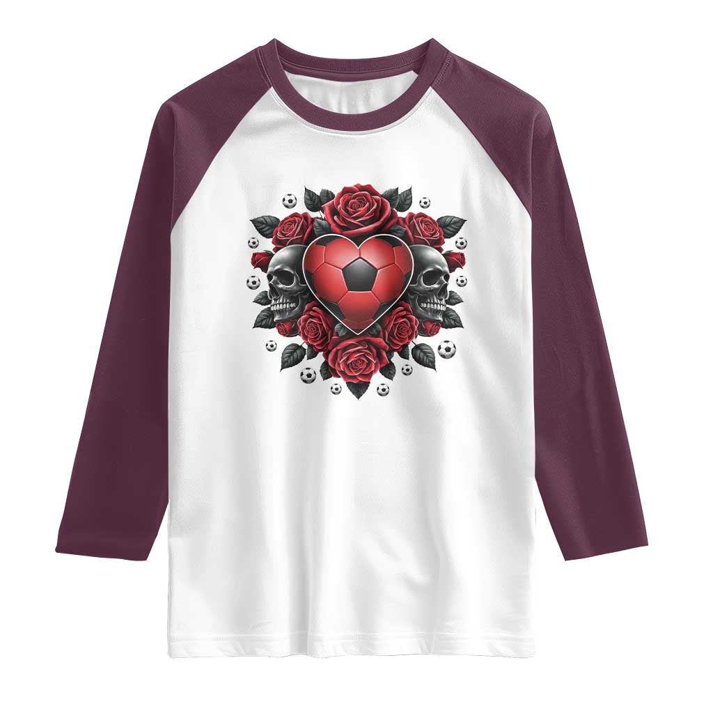 Skeleton Soccer Player Raglan Shirt Valentine Day Gift TS12 White Maroon Print Your Wear