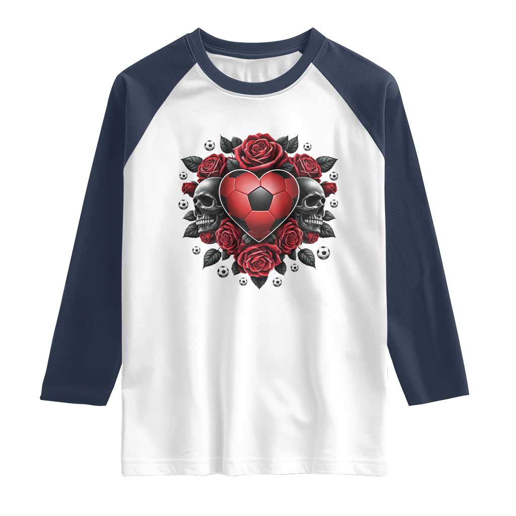 Skeleton Soccer Player Raglan Shirt Valentine Day Gift TS12 White Navy Print Your Wear