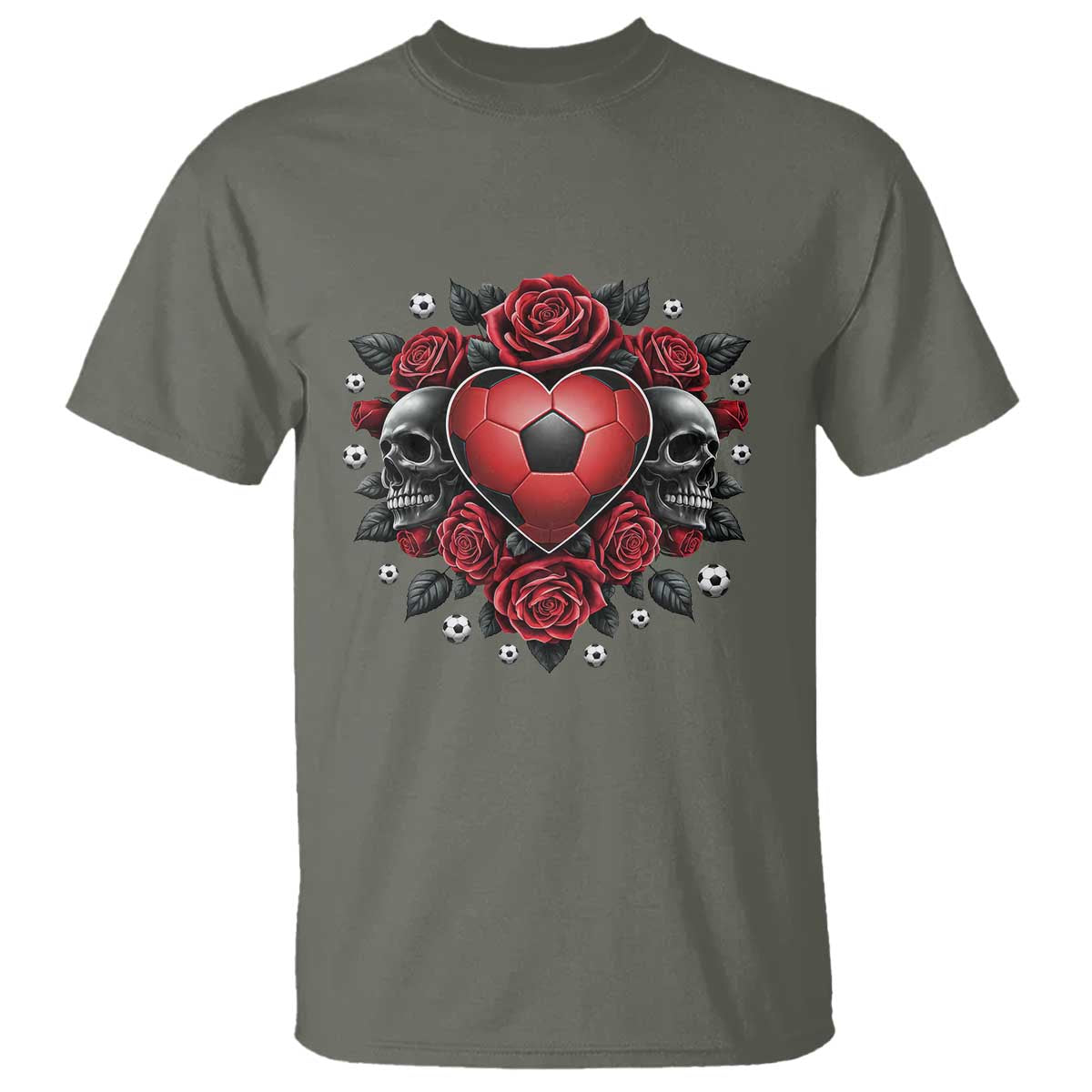 Skeleton Soccer Player T Shirt Valentine Day Gift TS12 Military Green Print Your Wear