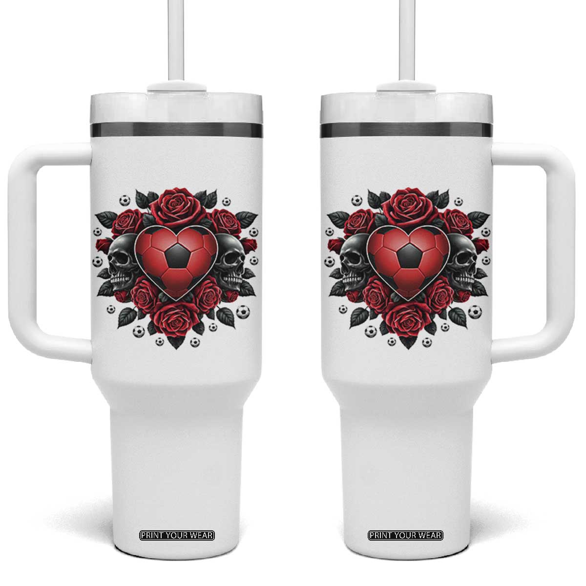 Skeleton Soccer Player Tumbler With Handle Valentine Day Gift TS12 One Size: 40 oz White Print Your Wear