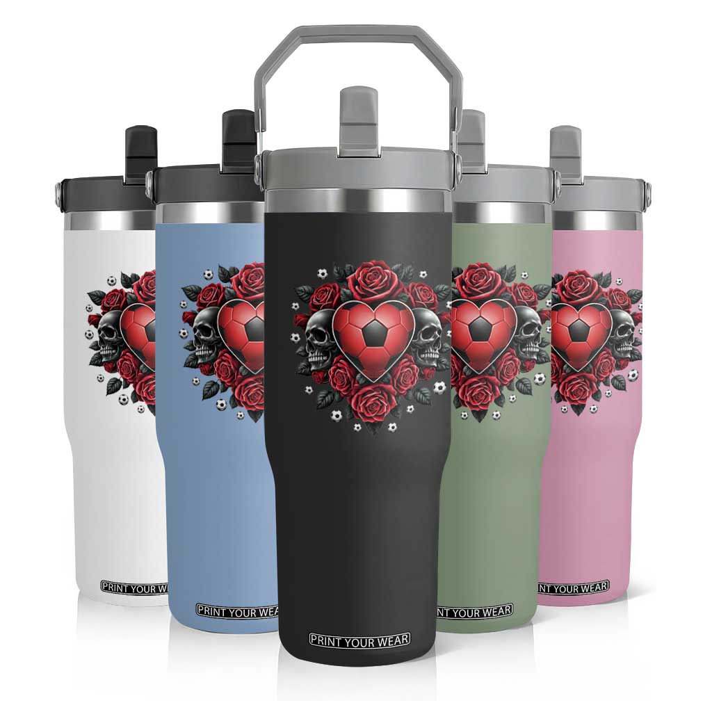 Skeleton Soccer Player Flip Straw Tumbler Valentine Day Gift TS12 Print Your Wear