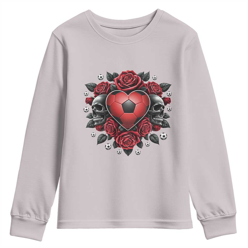 Skeleton Soccer Player Youth Sweatshirt Valentine Day Gift TS12 Ice Gray Print Your Wear