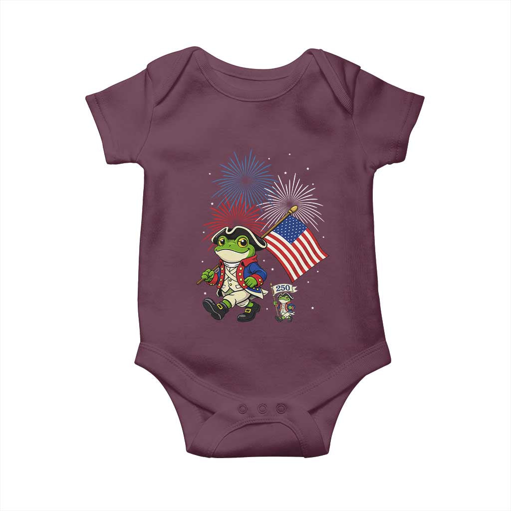 Funny Patriotic Frog Baby Onesie Celebrating 250 Years Of Freedom TS12 Maroon Print Your Wear