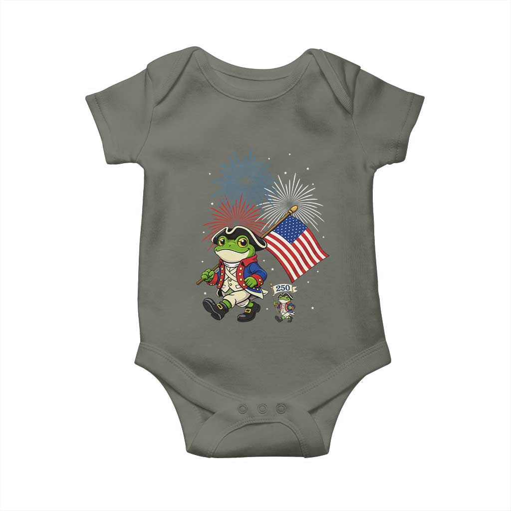 Funny Patriotic Frog Baby Onesie Celebrating 250 Years Of Freedom TS12 Military Green Print Your Wear