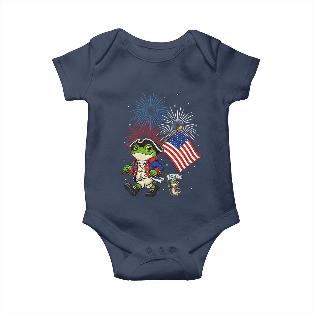 Funny Patriotic Frog Baby Onesie Celebrating 250 Years Of Freedom TS12 Navy Print Your Wear