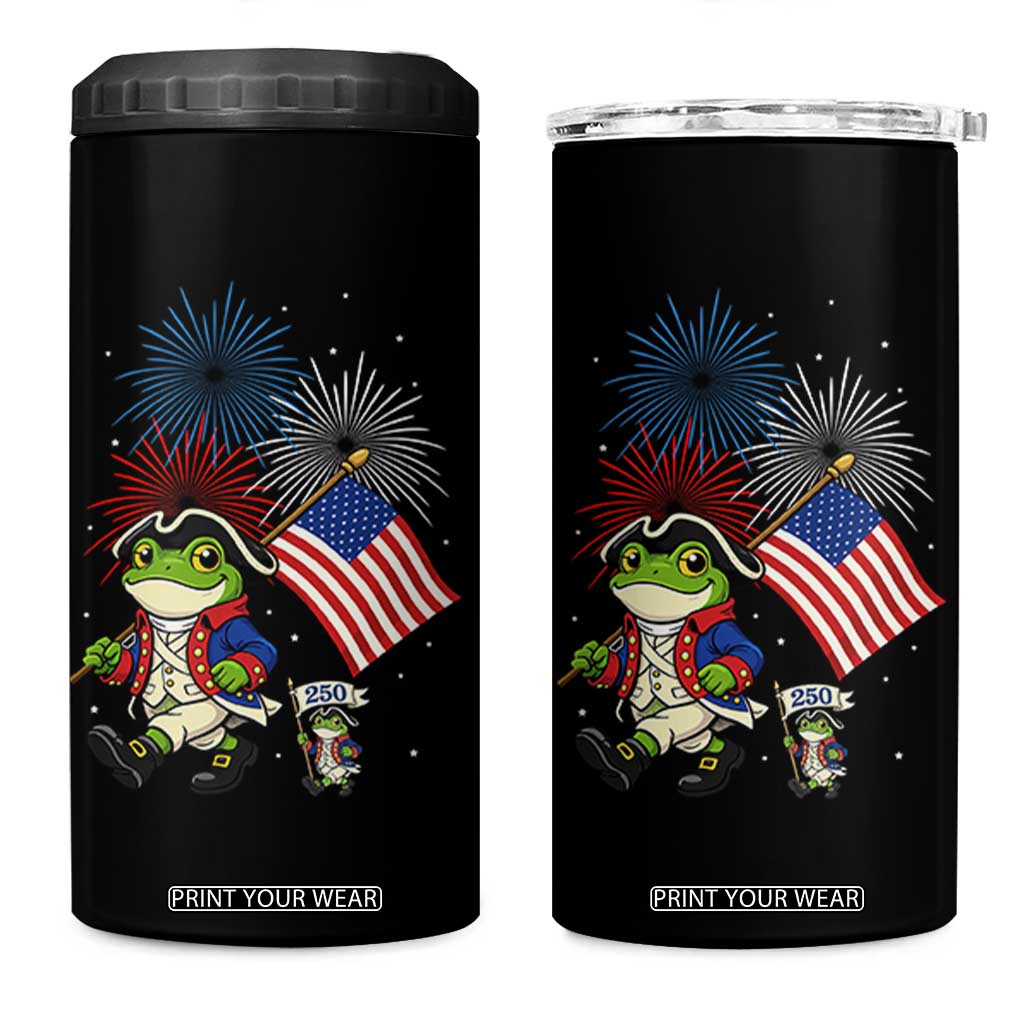 Funny Patriotic Frog 4 in 1 Can Cooler Tumbler Celebrating 250 Years Of Freedom TS12 One Size: 16 oz Black Print Your Wear