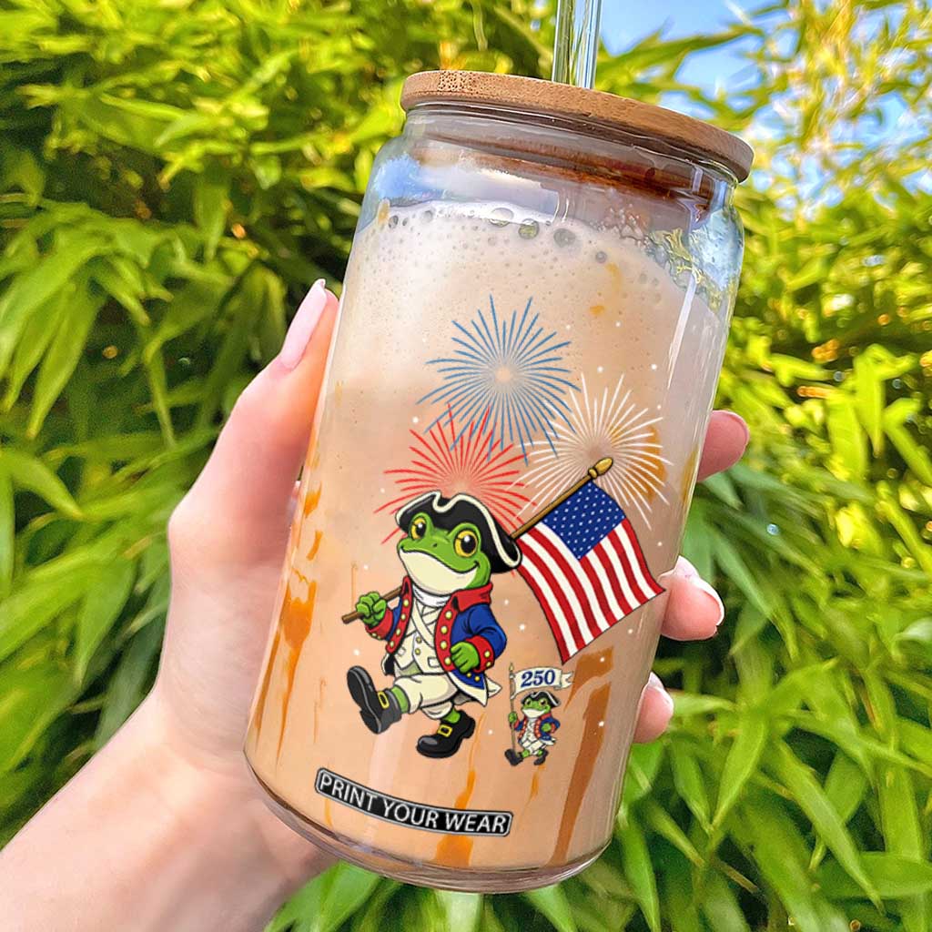 Funny Patriotic Frog Glass Can Celebrating 250 Years Of Freedom TS12 Black Print Your Wear