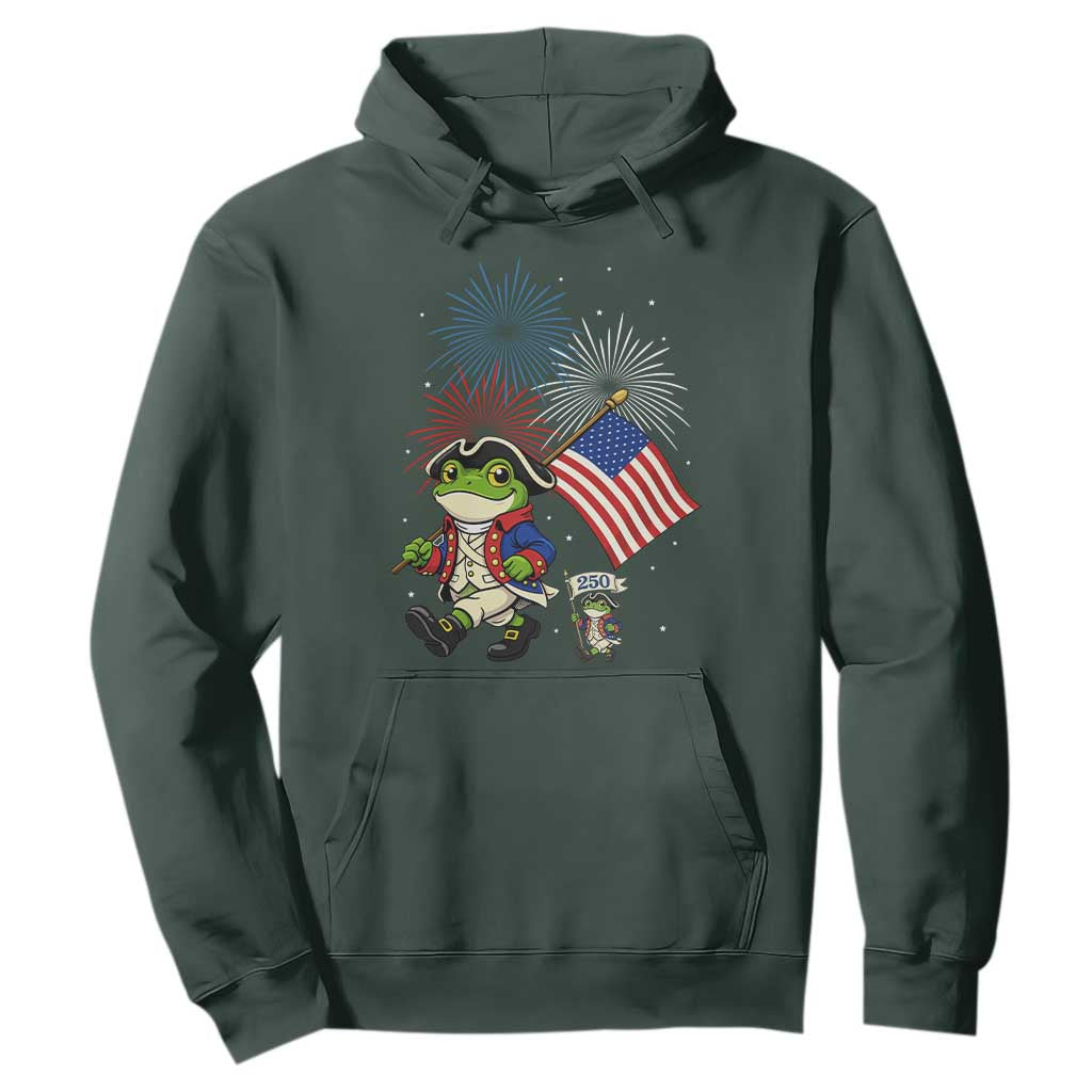 Funny Patriotic Frog Hoodie Celebrating 250 Years Of Freedom TS12 Dark Forest Green Print Your Wear