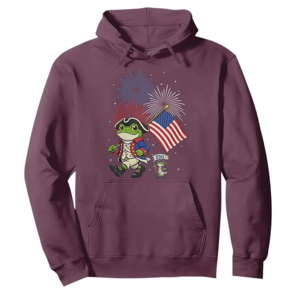 Funny Patriotic Frog Hoodie Celebrating 250 Years Of Freedom TS12 Maroon Print Your Wear
