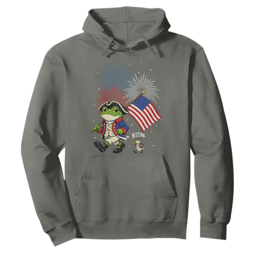 Funny Patriotic Frog Hoodie Celebrating 250 Years Of Freedom TS12 Military Green Print Your Wear