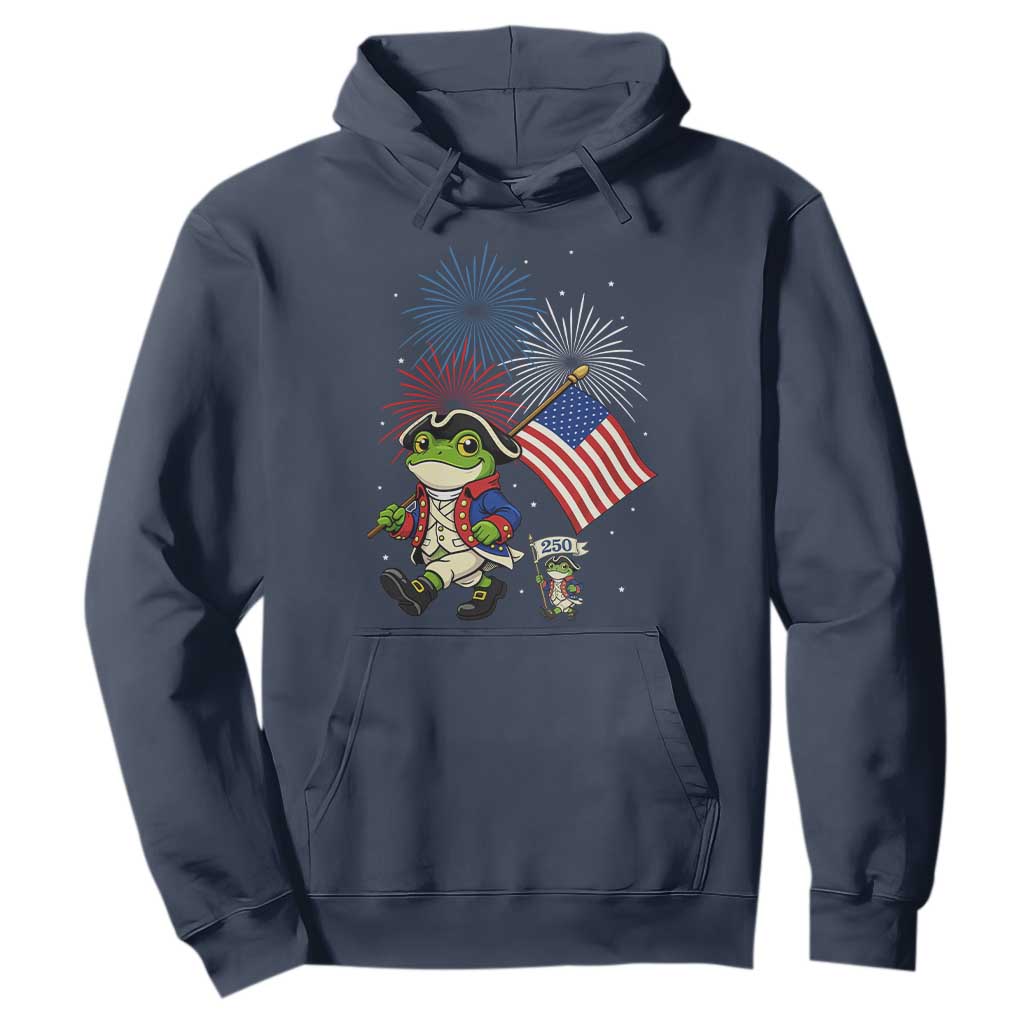 Funny Patriotic Frog Hoodie Celebrating 250 Years Of Freedom TS12 Navy Print Your Wear