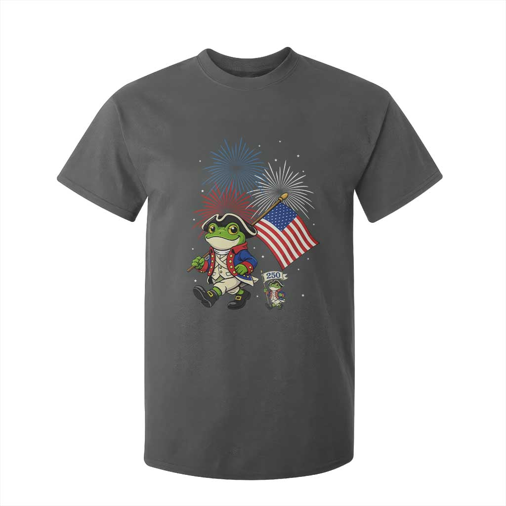 Funny Patriotic Frog T Shirt For Kid Celebrating 250 Years Of Freedom TS12 Dark Heather Print Your Wear