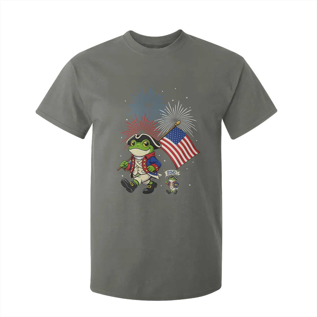 Funny Patriotic Frog T Shirt For Kid Celebrating 250 Years Of Freedom TS12 Military Green Print Your Wear