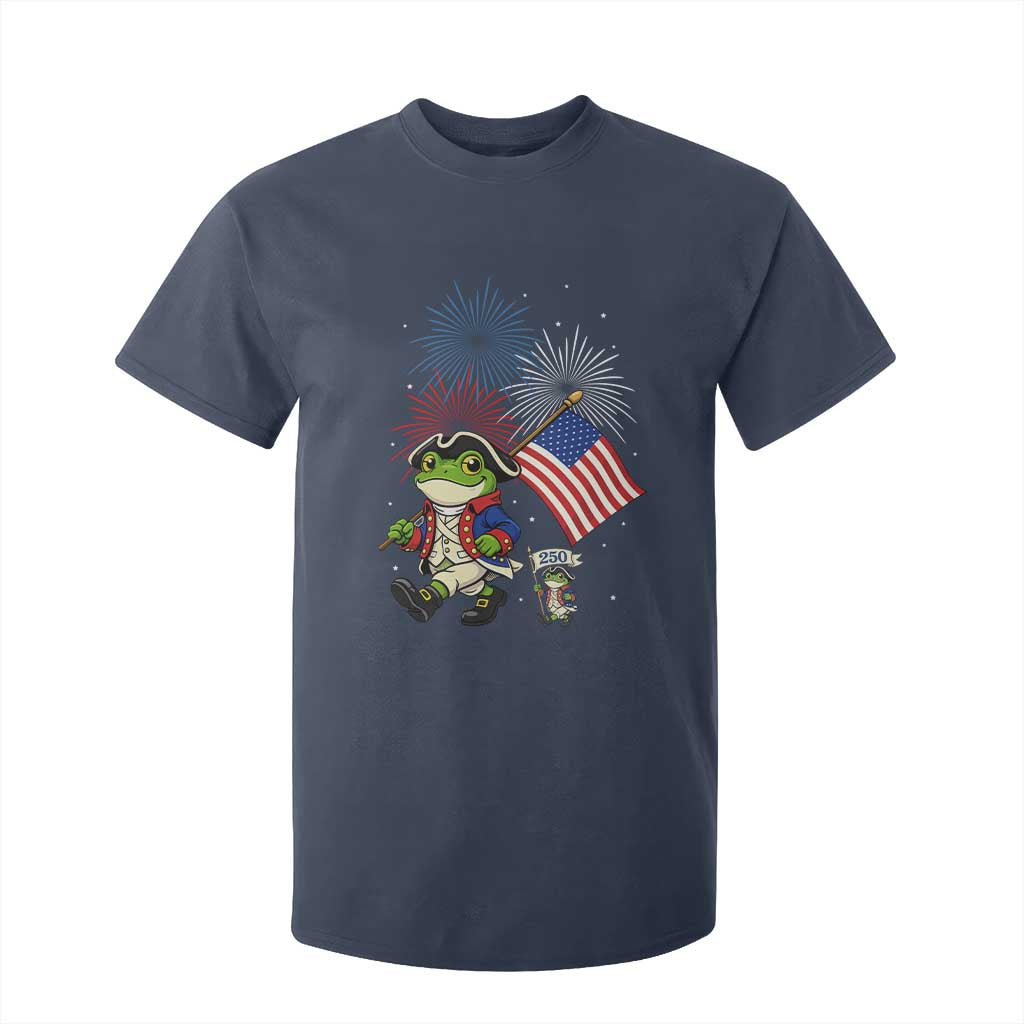 Funny Patriotic Frog T Shirt For Kid Celebrating 250 Years Of Freedom TS12 Navy Print Your Wear