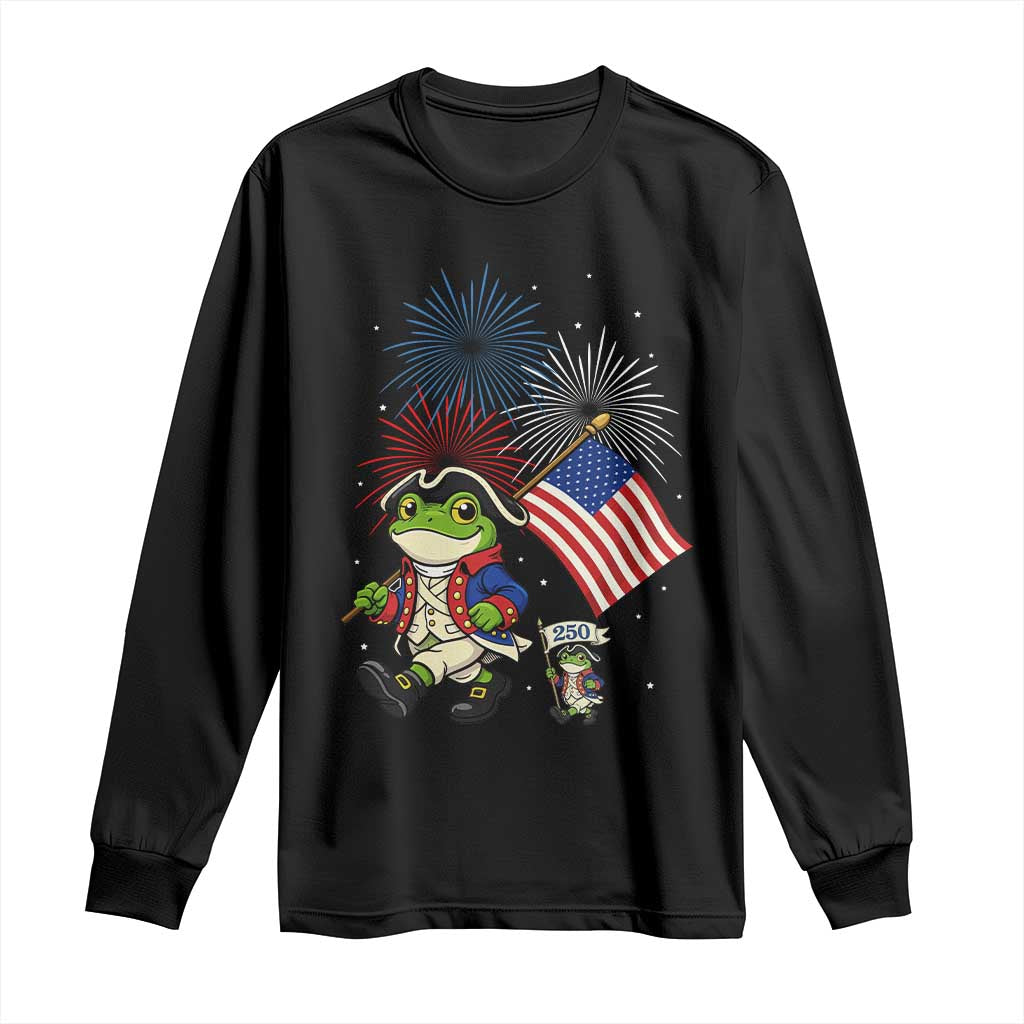 Funny Patriotic Frog Long Sleeve Shirt Celebrating 250 Years Of Freedom TS12 Black Print Your Wear