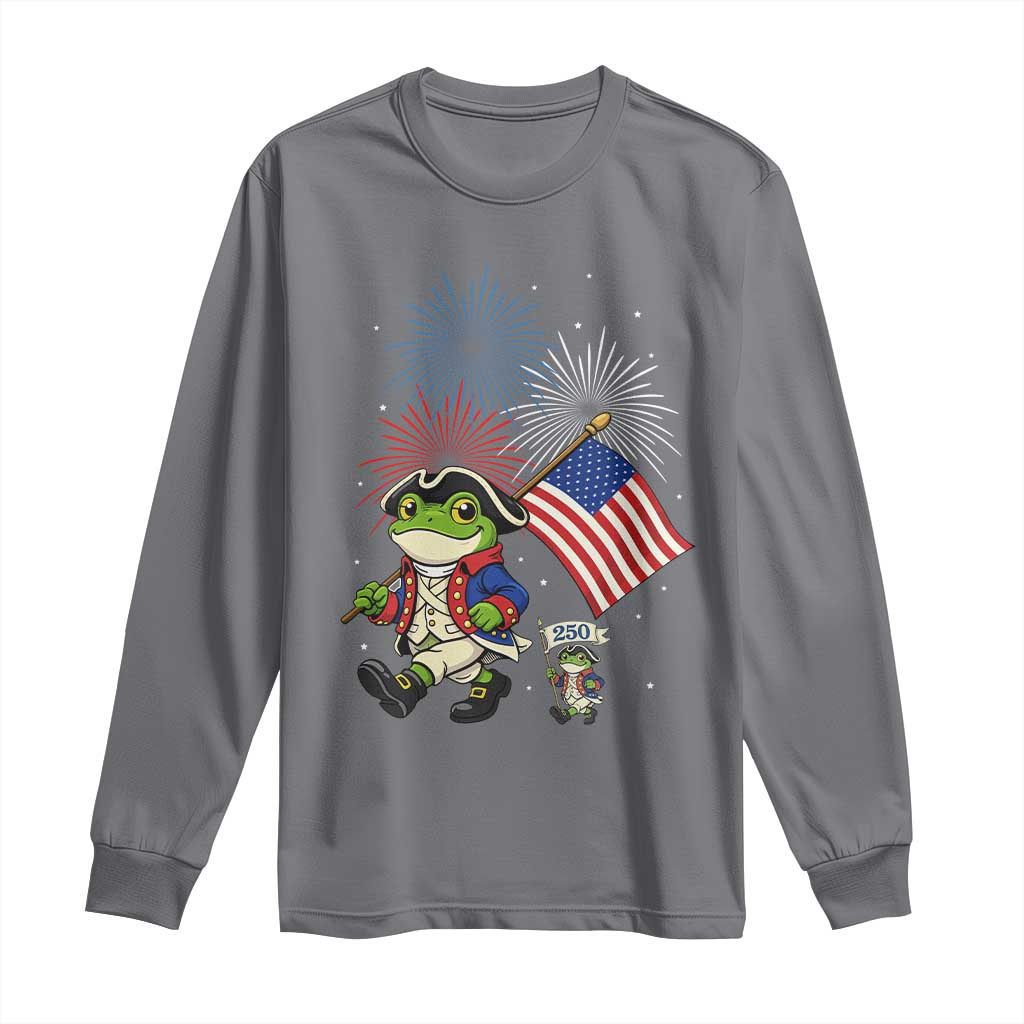 Funny Patriotic Frog Long Sleeve Shirt Celebrating 250 Years Of Freedom TS12 Charcoal Print Your Wear